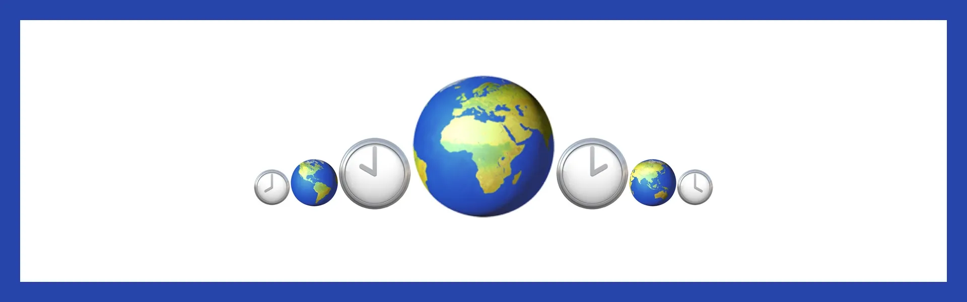 Different sides of the world offset by clocks showing different times