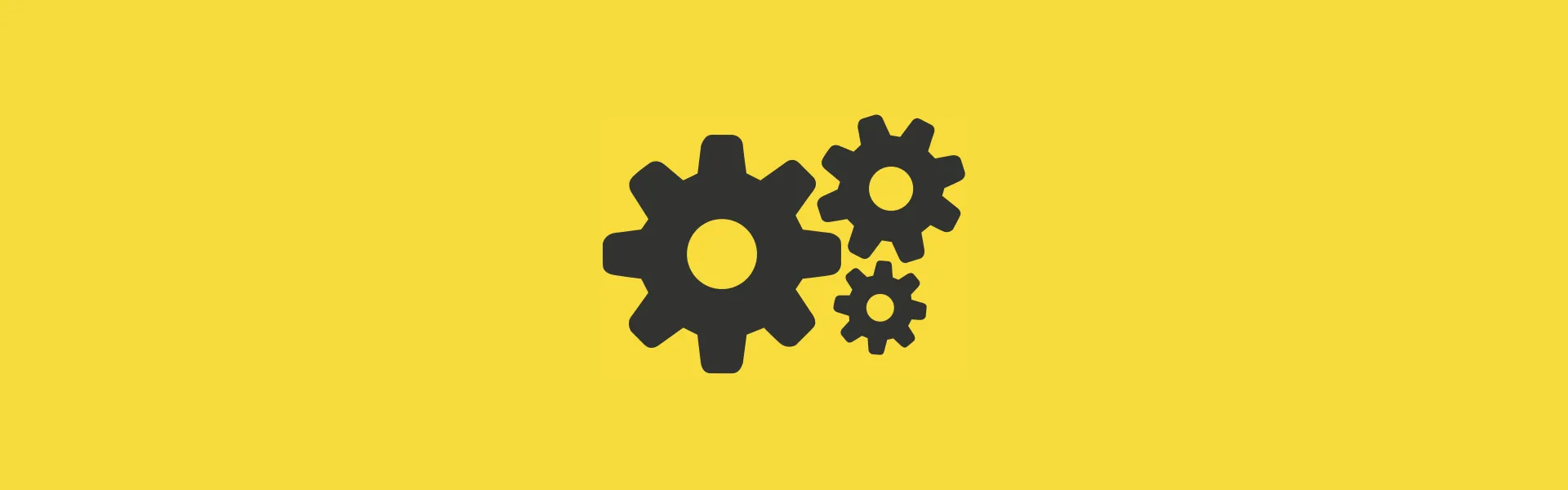 Three cogs on a yellow background, intended to represent the idea of the Service Worker