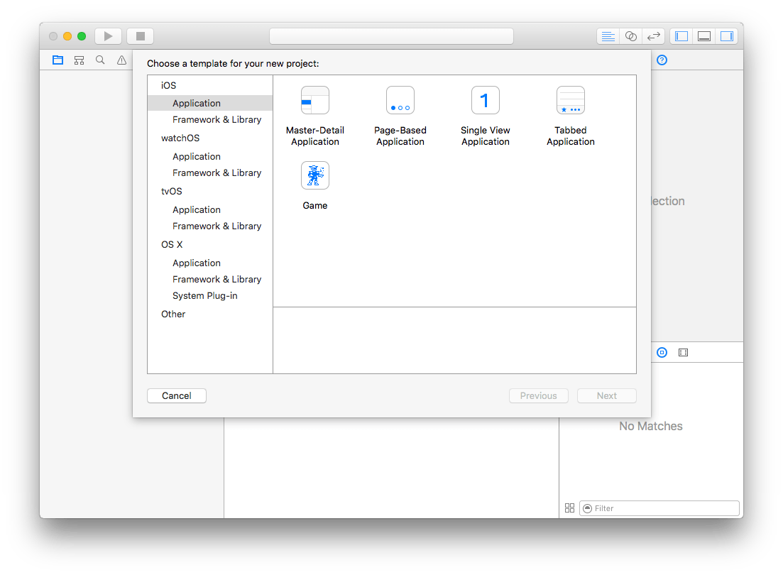 The view of Xcode when you start a new project.