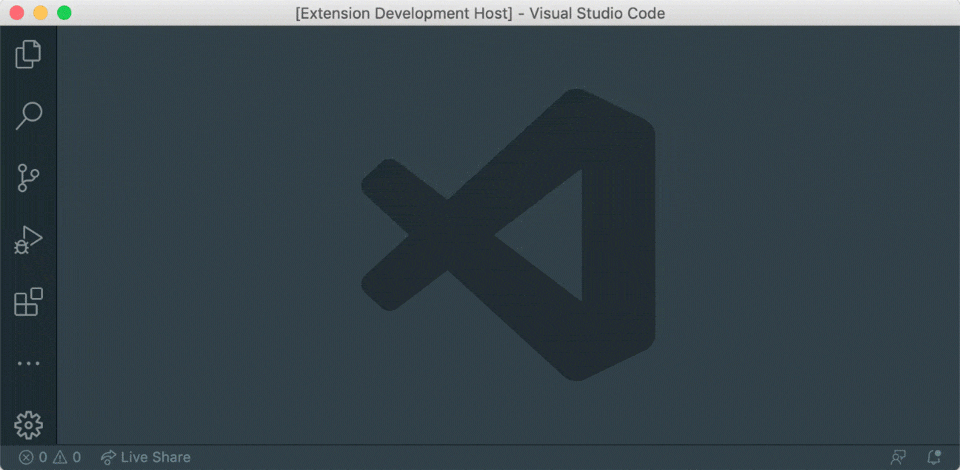 An animation showing using the extension from the VSCode command palette.