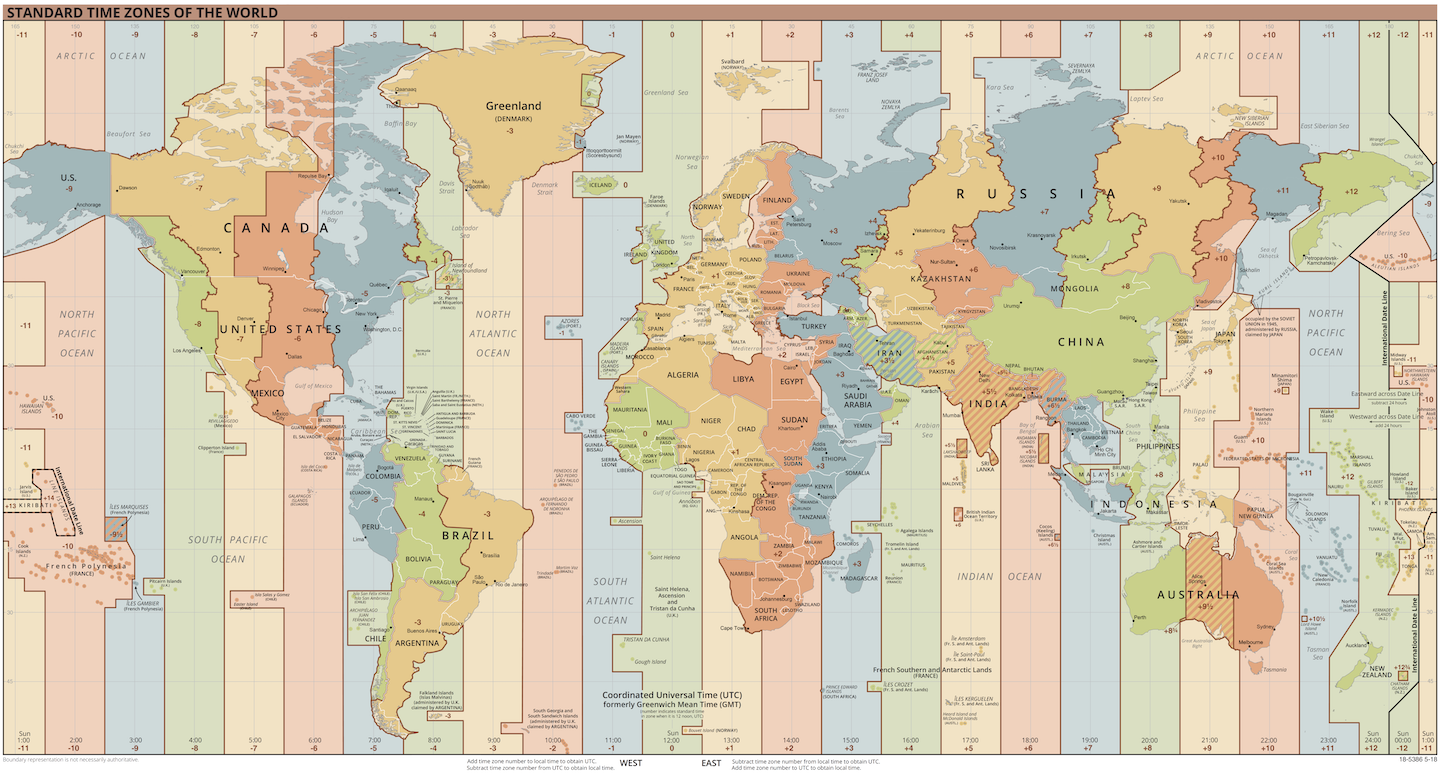 A map of time zones across the world
